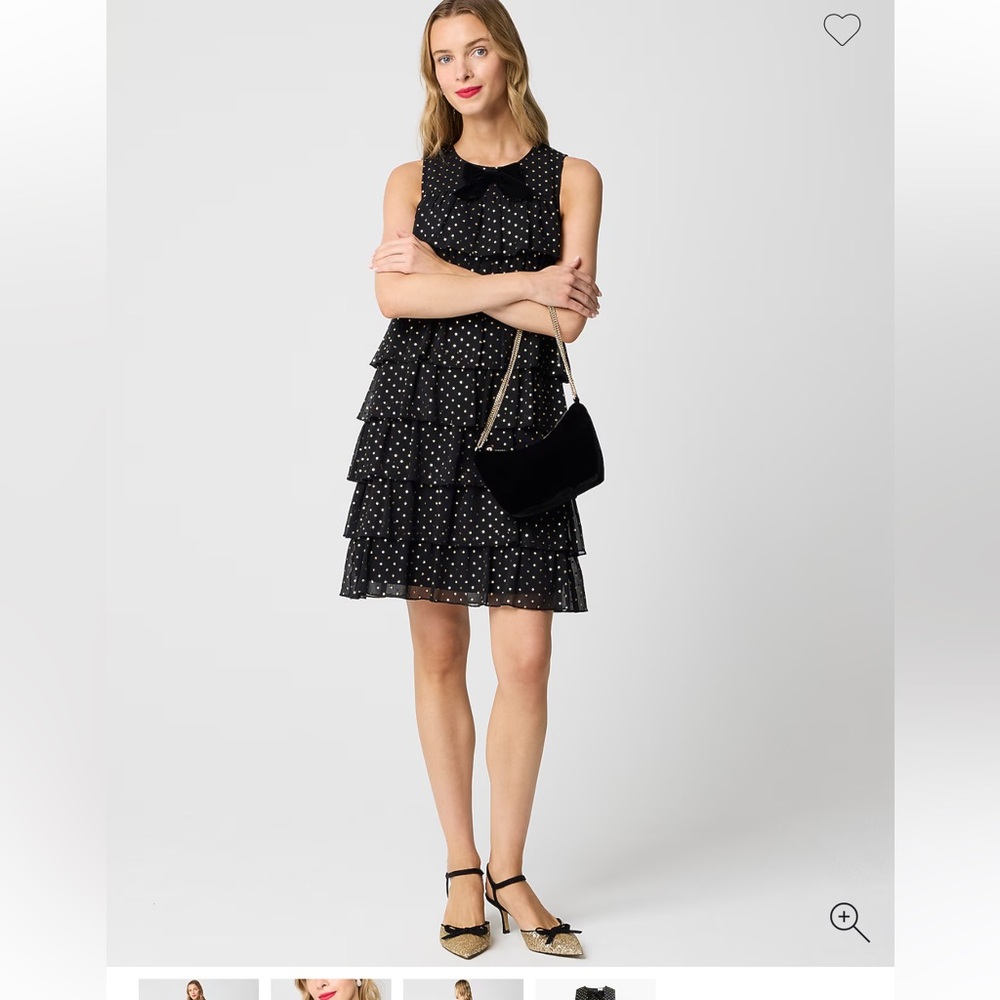 Jcrew Factory Gold polka dot tiered mini dress